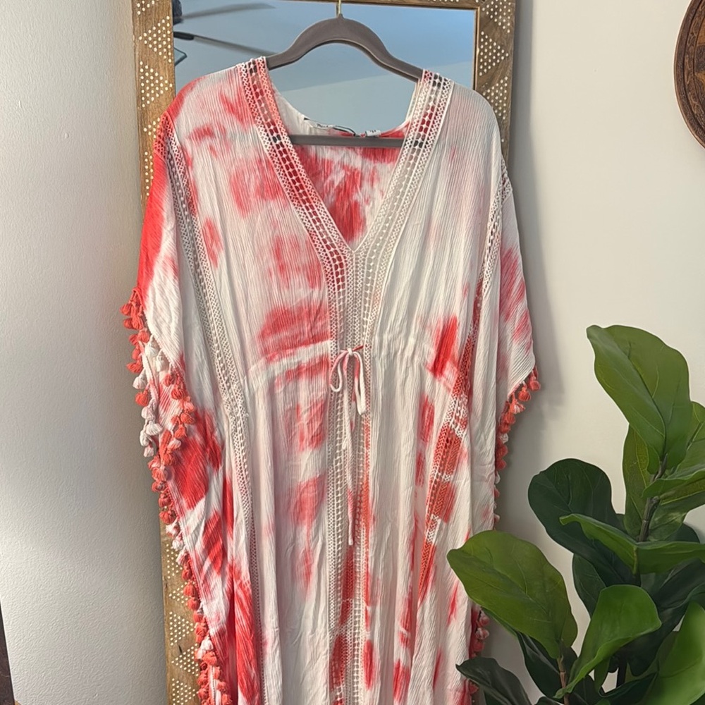 Michael Sharo Pink and White Tie-Dye Kaftan